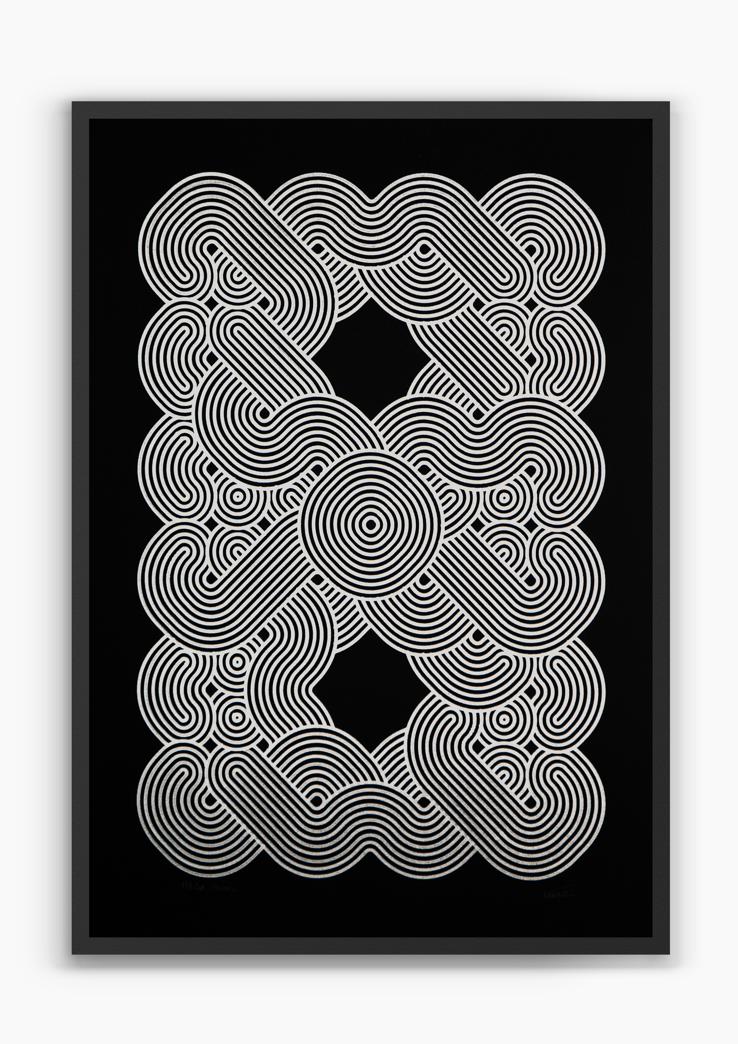 Kraken Chromed, chrome ink pen plotter artwork on black paper, A2