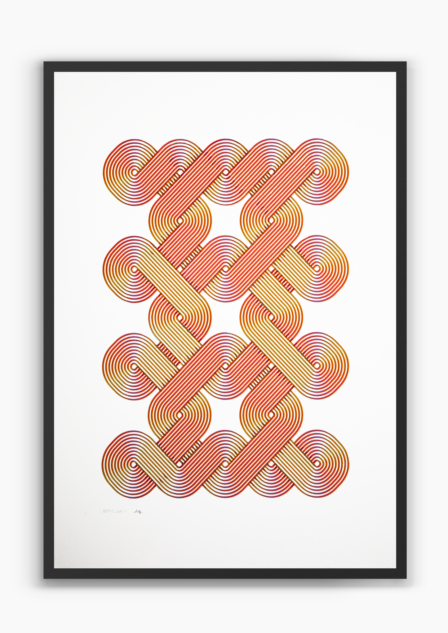 Solenoid Orange, magenta and orange pen plotter artwork on white paper, A2