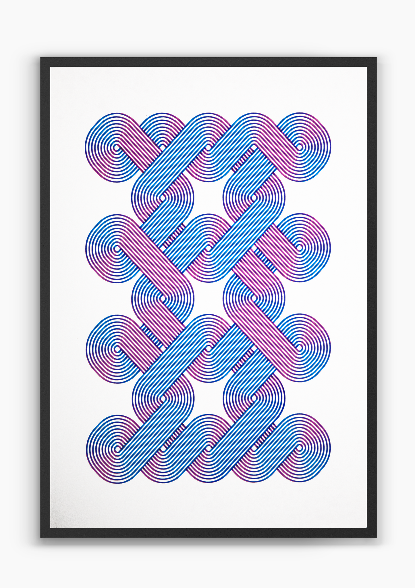 Solenoid Original, ultramarine and magenta pen plotter artwork on white paper, A2